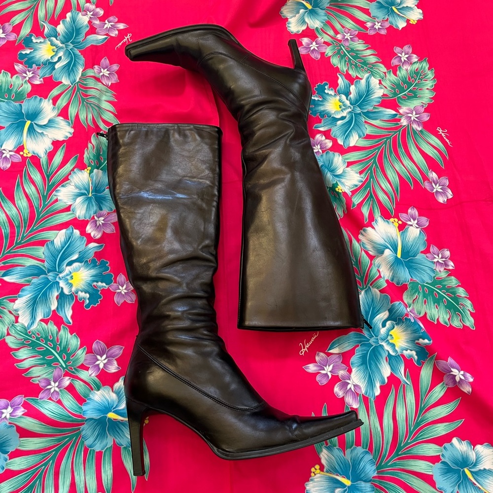 Stiletto Leather Boots with Back Zip Closure Size 39 VGUC